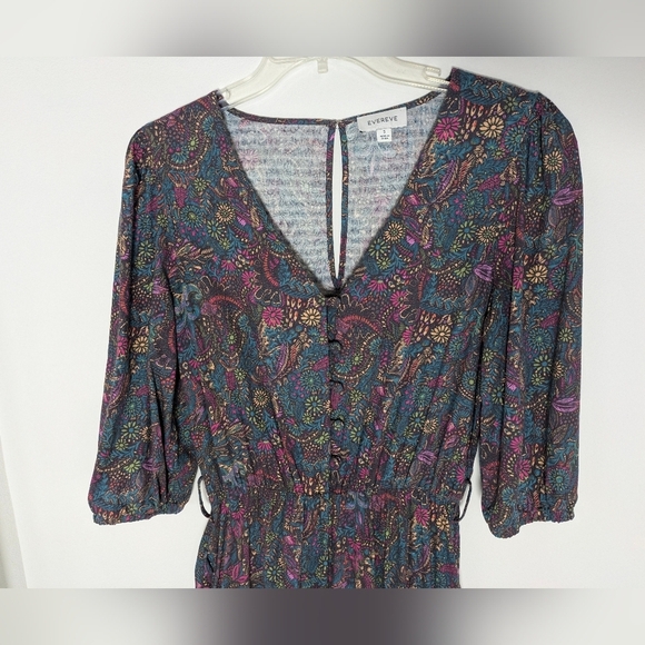 EVEREVE WOMENS floral Fall jumpsuit 3/4 ballon sleeves ockets cotton blend Small - Picture 4 of 15